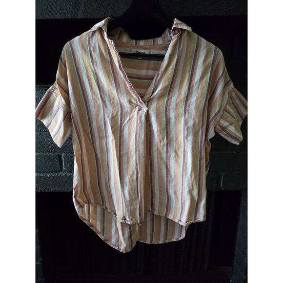Madewell Womens XXS Striped oversided fit short sleeved lightweight blouse - Picture 1 of 9